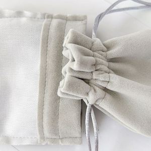 Light <b>Grey</b> Velvet Drawstring Jewelry Pouch, Soft <b>Storage</b> Bag for Rings, Earrings, Bracelets & Watches Packaging Printable Logo - Product Image 5