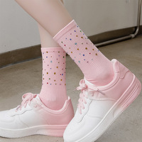 Chaussettes mi-mollet tendance printemps/automne pour femme, en coton absorbant la transpiration, imprimées multicolores et richement ornées, style Instagram