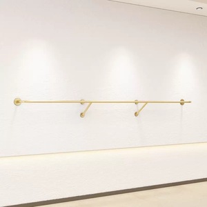 Perchero de pared tipo boutique, de acero inoxidable dorado, que ahorra espacio, con barra única, para exhibición de ropa en tiendas de mujer, ODM - Product Image 1