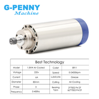 Moteur de broche refroidi par air G-Penny 1,5KW ER11 D80 220V 400HZ 24000RPM avec 4 roulements pour fraisage CNC 80x198mm, lubrification par graisse