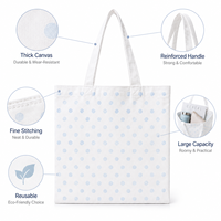Sac fourre-tout en toile blanche avec imprimé à pois bleus, grande capacité, réutilisable, sac de shopping robuste en toile épaisse, sac à bandoulière pour usage quotidien