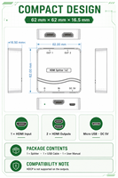 Répartiteur 1 entrée 2 sorties 1x2 4K 30Hz avec transmission CEC et alimentation Micro USB pour transmission longue portée en salles de réunion et salles de démonstration