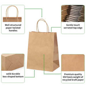 Bolsas de Compra de Papel Kraft Biodegradables Ecológicas con Logotipo Personalizado, Bolsas de Regalo Marrones Reciclables al por Mayor - Product Image 4