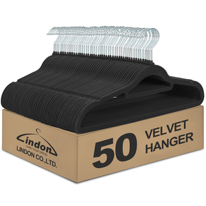 Lindon Đen Phù Hợp Với Móc 50 Gói Không Trượt Đổ Xô Nhung Móc Áo Với Tie Và Khăn Quàng Thanh - Product Image 1