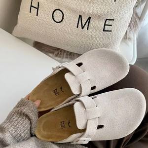 Boston Sandal Mules için Birkenstock için kadın açık düz mantar süet deri kapalı Toe kayma-on tasarım yumuşak için - Product Image 2