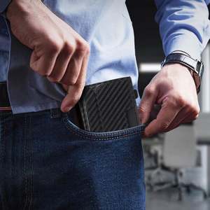 Clip Metálico Delgado para Tarjetas y Dinero para Hombre, Cartera Ligera para Negocios con Protección RFID, Microfibra Lisa para Tarjetas de Crédito - Product Image 4
