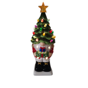 Ceramic Gnome Christmas <b>Tree</b> Night <b>Light</b> Battery Powered <b>LED</b> Color Changing Tap Control Indoor Decoration - Product Image 5