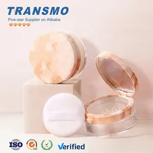 Empty loose powder compact case private label clear loose powder jar empty round plastic loose powder case with puff