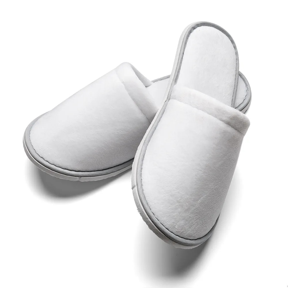 Brand new product custom logo white fleece disposable slippers for star hotel