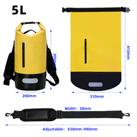 Sac à dos étanche en PVC 5L avec fermeture éclair, sac de plongée, sac de rangement étanche, sac à dos pour le camping, les activités de plein air et le canoë