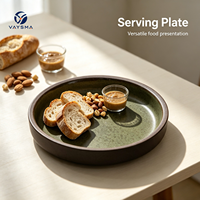 Assiette principale en céramique empilable, vaisselle, ensemble d'assiettes à entrée, bol à soupe, vaisselle en porcelaine noire et or