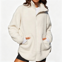 Veste en polaire sherpa pour femme, manteau en polaire teddy blanc uni, veste décontractée zippée, vêtement d'extérieur chaud pour l'hiver, vêtements de mode pour femme