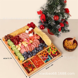 ถาดเสิร์ฟไม้ไผ่ 40x30 ซม. มีช่องสำหรับใส่ขนม ผลไม้ ใช้สำหรับงานปาร์ตี้ - Product Image 1