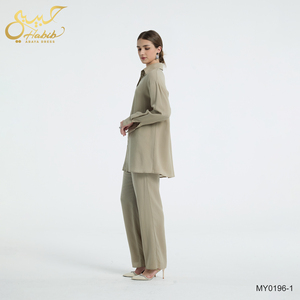 2 Piece Muslim Women Plant-<strong>based</strong> Fabric Tunis Set Lapel Lyocell Shirt &amp; Wide-Leg Pants Casual Modest Islamic <strong>Outfit</strong> - Product Image 4