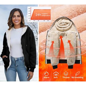 เสื้อฮู้ดผู้หญิง FOXA สำหรับฤดูหนาว แบบซิป มีซับในขนเฟลซเชอร์ปา อุ่นสบาย - Product Image 5