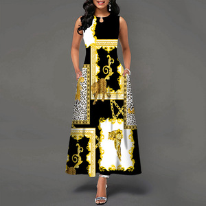 5XL taglie forti stampati senza maniche eleganti abiti <span class=keywords><strong>Maxi</strong></span> da donna OC703 - Product Image 3