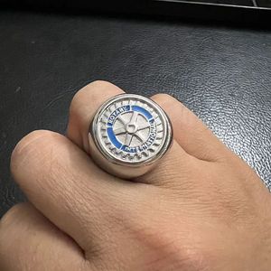 Rotary Club Badge <b>Ring</b> Gold Plated <b>Titanium</b> Steel Men's Jewelry Gift Round Shield Design Geometric Shape JZ104 - Product Image 2