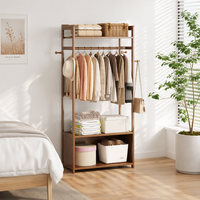 Porte-vêtements autoportant en bambou avec étagères de rangement, penderie ouverte, multifonctionnel et simple pour salon et chambre