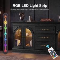 Meuble TV Moderne de Luxe 80 pouces en Bois Noir avec Portes en Verre Cintrées pour Projet Villa Hôtel Fabricant OEM/ODM