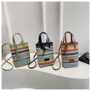 Color-Blocked <b>Woven</b> <b>Bag</b> For Women New Arrival Trendy Fashion <b>Straw</b> Phone <b>Bag</b> Korean-Style Niche Minimalist Crossbody <b>Bag</b> Female - Product Image 6