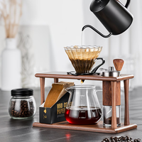 Organisateur multifonctionnel pour la préparation du café par infusion manuelle avec étagères de rangement, ensemble à café en bois