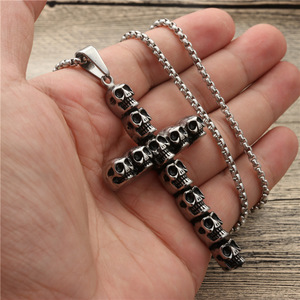 yunnique Skull <b>Cross</b> Pendant Necklace Stainless Steel Unisex Fashion Jewelry Gift - Product Image 3