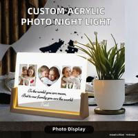 Lampe de nuit photo moderne personnalisée en acrylique, base en bois de noyer en U de 8 pouces, cadre photo LED, cadeau pour la maison pour femmes et hommes, anniversaire