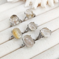 Bague en Quartz Rutile Doré de Haute Qualité pour Femme, Pierre de Guérison en Cristal Naturel, Bijou Reiki, Meilleur Cadeau, Prix de Gros