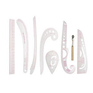 Juego de reglas para diseño de patrones de prendas de vestir, 8 piezas, reglas curvas de plástico con rueda de marcado para costura y diseño de ropa - Product Image 1