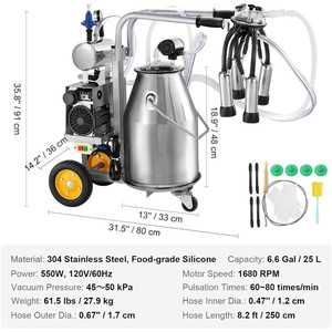 Ordeñadora Móvil con Ruedas, Eléctrica, Portátil, para Vacas y Cabras, con Recipiente de Acero Inoxidable - Product Image 4