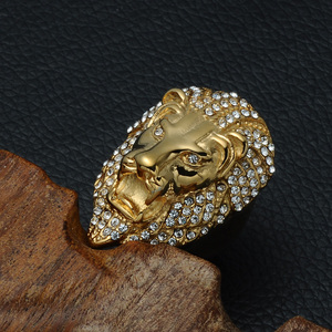 Micro Pave Rhinestone Iced Out Bling Lion Head <strong>Mens</strong> <strong>Ring</strong> IP Gold Filled <strong>Titanium</strong> Stainless Steel <strong>Rings</strong> for <strong>Men</strong> Jewelry - Product Image 2