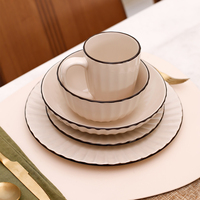 Assiette de petit-déjeuner écologique personnalisée, vaisselle de haute qualité, faible MOQ, ensemble de vaisselle blanche en relief, vaisselle de cuisine, assiettes et bols