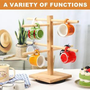Escurridor de Tazas de Madera de Múltiples Niveles, Soporte Giratorio para Exhibición de Tazas, Organizador de Escritorio de 2 Niveles Redondo con Base - Product Image 3