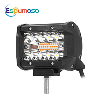 Barre lumineuse de travail LED étanche IP68 blanc ambre 4/7 pouces 60W/120W pour voiture/camion/4x4/ATV, ajustement universel 24V