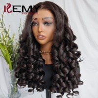 Perruque synthétique Kemy Hair Bouncy Curl avec dentelle HD, résistante à la chaleur, marron, 13*6, sans colle, pour femmes noires