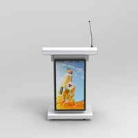 Pupitre de conférence en aluminium avec roulettes, microphone, écran de 21,5 pouces et écran double de 32 pouces