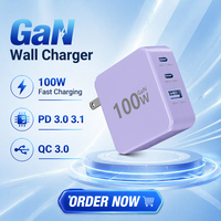 Chargeur d'ordinateur portable GaN 100W PD, charge rapide, adaptateur secteur USB C USB-A pour ordinateur portable de jeu, MacBook Pro, tablette