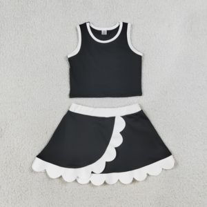 Conjunto de Falda sin Mangas para Niñas GSD4029 Rts Little Active Girl, Negro con Cuadros Blancos, Tela de Lana Peinada, Estilo Casual, Venta al Por Mayor - Product Image 5