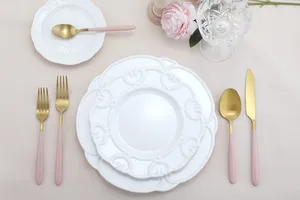 Commercio all'ingrosso oro e argento rosa in acciaio inossidabile elegante posate forgiato a mano set di posate ristorante per matrimoni