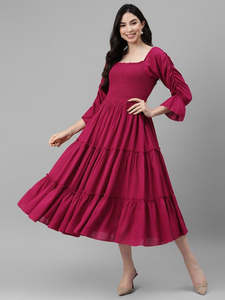 Women's Woven Rayon A-Line Midi <b>Dress</b> High Waist <b>Ruffle</b> Sleeve Party Festive Fancy Casual Stylish One Piece <b>Dress</b> - Product Image 3