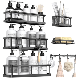 Set di 6 Portaoggetti da Doccia in Acciaio Inox a Parete, Grande Capacità, 100% Antiruggine, Impermeabile, Senza Foratura, Organizzatore per Bagno - Product Image 1