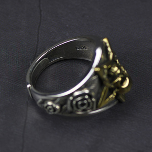 Gerçek saf 925 ayar gümüş Viking halkası kafatası Pentagram gotik Punk Rock gül çiçek oyma Resizable erkekler ve kadınlar için kadın - Product Image 4