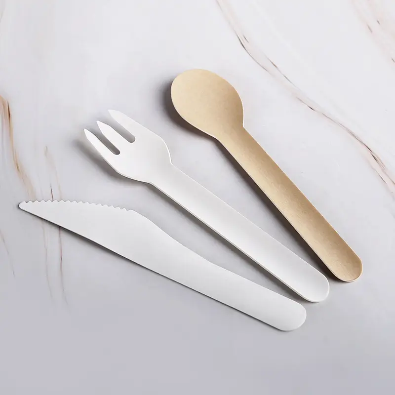 個別に包装されたペーパーナイフとフォークスクープ使い捨てスポーク増粘スプーンハードスプーンナチュラルカラースポークアイスクリームスクープ