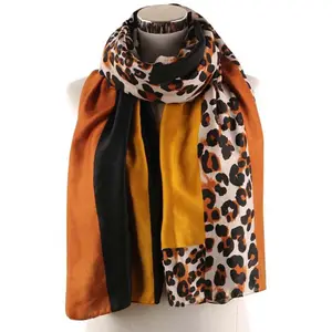 hot selling multi color leopard polyester printed scarf for women