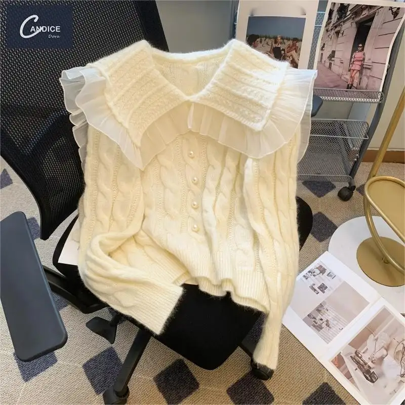 Candice, первая любовь, милая Свободная верхняя одежда, дизайнерский вязаный пуловер с изображением французской куклы, свитер