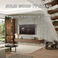 Ensemble Meuble TV Suspendu et Table Basse en Noyer Moderne, Console Multimédia Flottante de Luxe Sans Poignées, Mobilier de Salon pour Villa
