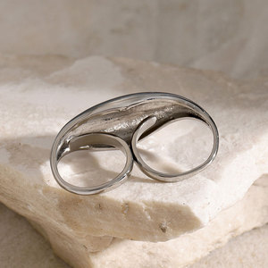 Waterproof Non Tarnish 2 <b>Finger</b> <b>Rings</b> 14k 18k PVD Gold Plated Fashion 316L Stainless Steel Double 2 <b>Finger</b> <b>Ring</b> for Women - Product Image 2