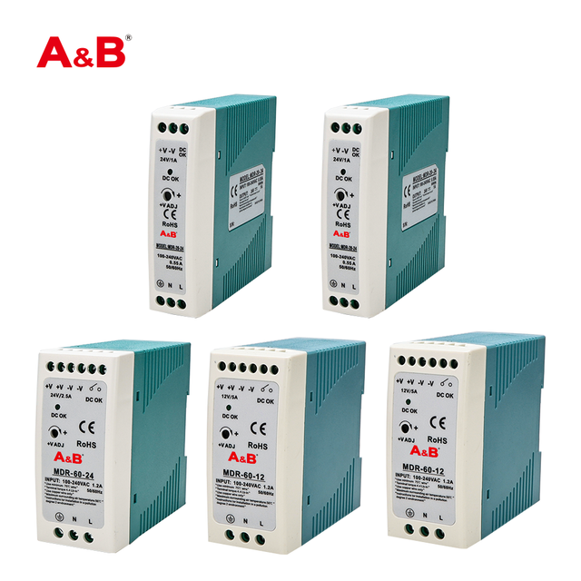 MDR-20/60 Series Din-rail SMPS Customisable 5V 12V 24V 48V Industrial Switching Power Supply 50Hz 10A 5A 2.5A 1.25A AC DC
