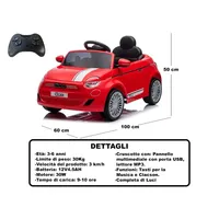 MAZZEO GIOCATTOLI Coche de Juguete Fiat 500 Rojo con Batería de 12V, Control Remoto, Motor de 30W para Niños de 3 a 6 Años, Plástico, Unisex
