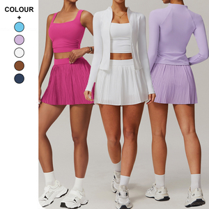 Falda DE TENIS transpirable para exteriores, conjunto de Yoga deportivo ajustado para mujer, sujetador, chaqueta, ropa de Fitness de 3 piezas - Product Image 1